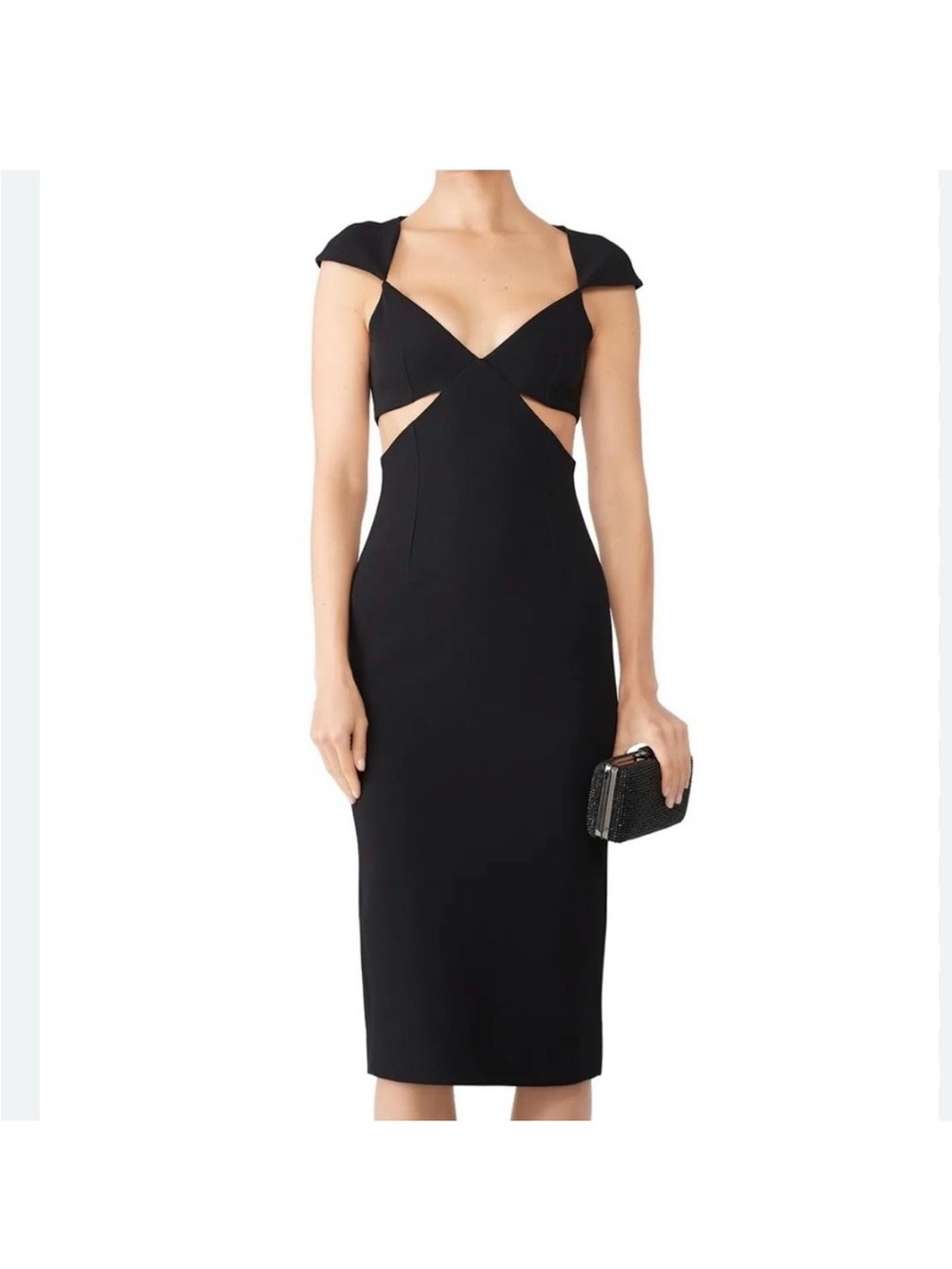 cinq a sept Black Cutout Cap-Sleeve Midi Dress